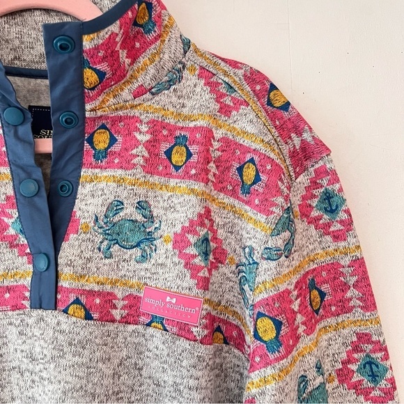 Simply Southern Nautical Crab Knit Snap Pullover in Smoke Size XXL NWT - Picture 4 of 13